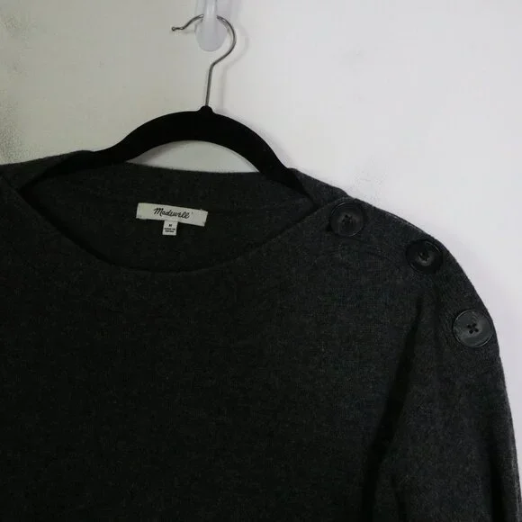 Madewell Merino Wool Boatneck Sweater Dress M Button Shoulder Neutral Minimalist - Picture 5 of 8